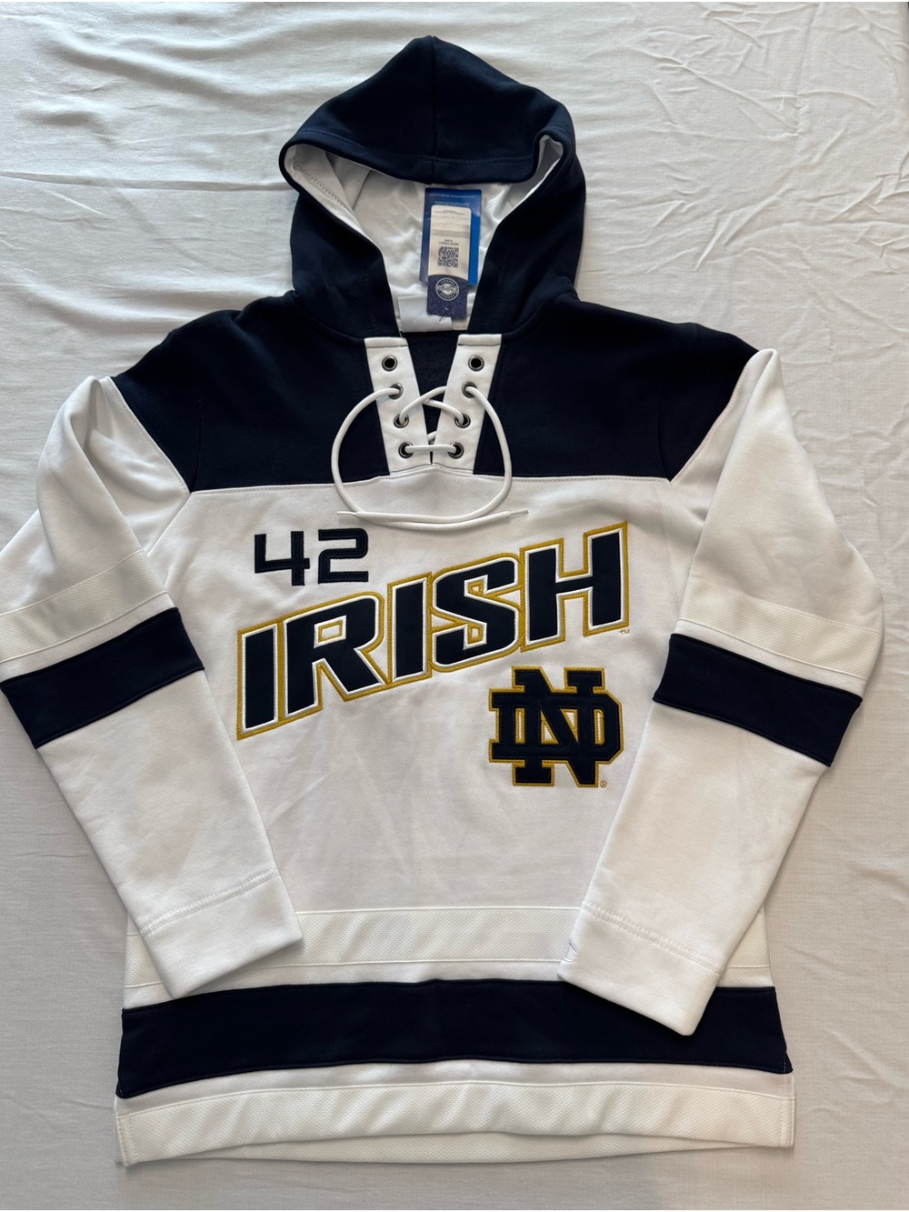 Champion Unisex Notre Dame Irish Lace-Up Hoodie - Navy, White, Gold Size XS NWT